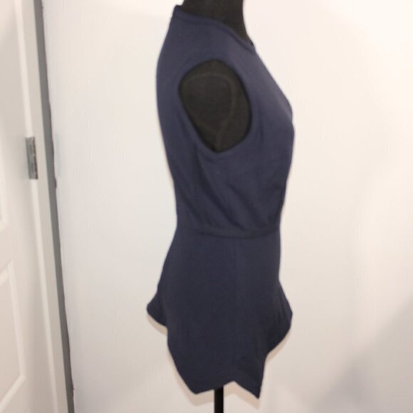 Yigal Azrouel Designer Sleeveless Structured Peplum Navy Blue Size Small - Picture 2 of 4